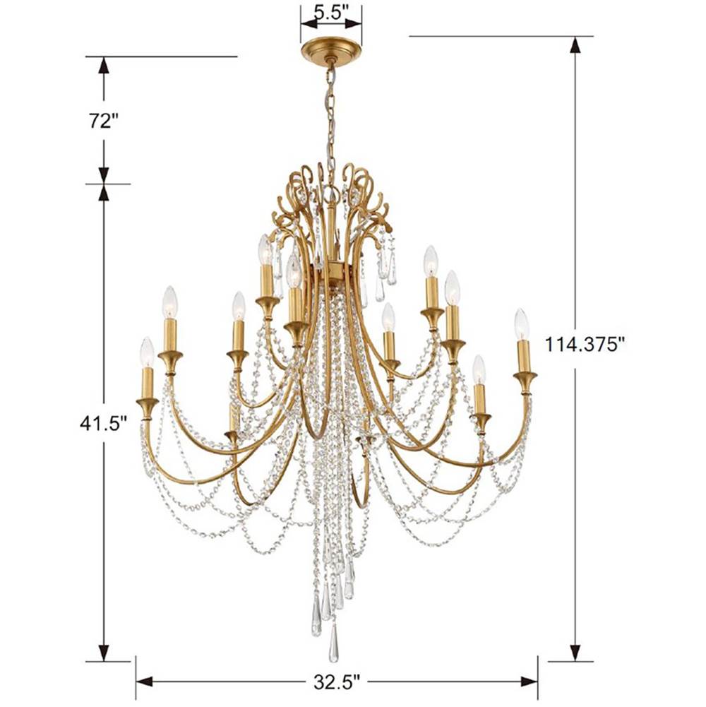 Crystorama ARC-1909-GA-CL-MWP Antique Gold Arcadia 12 Light Antique Gold Chandelier Image 2