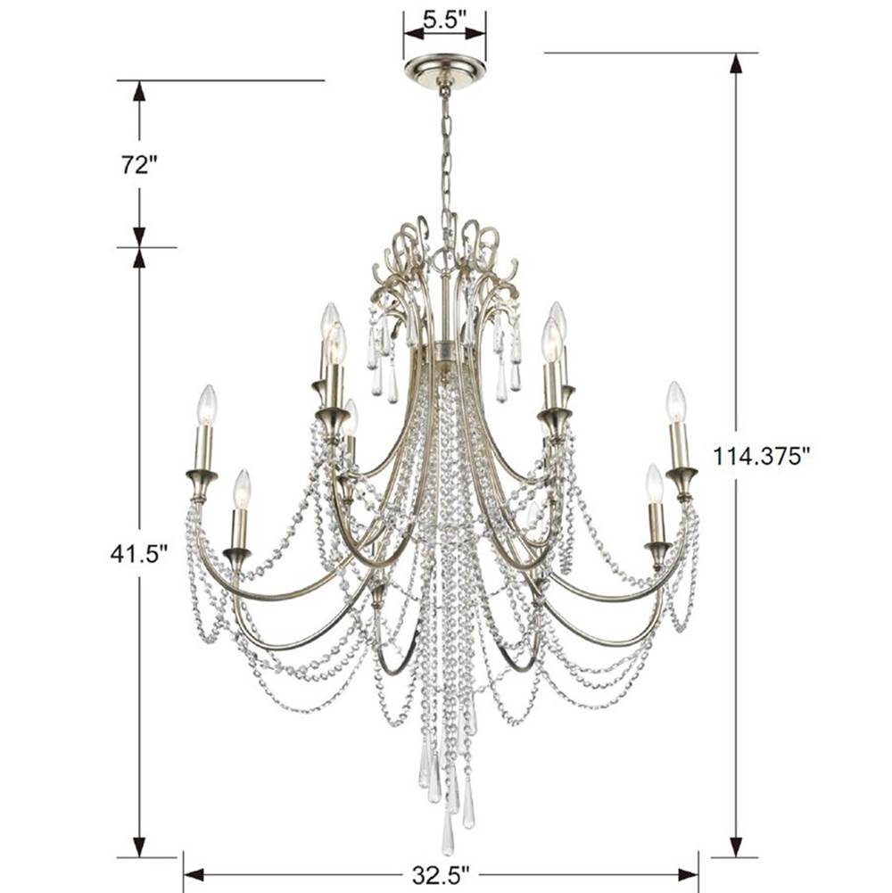Crystorama ARC-1909-SA-CL-MWP Antique Silver Arcadia 12 Light Antique Silver Chandelier Image 2