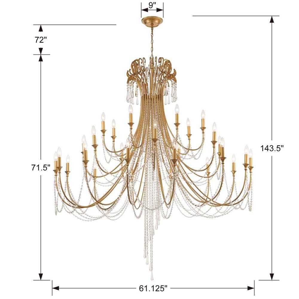 Crystorama ARC-1929-GA-CL-MWP Antique Gold Arcadia 28 Light Antique Gold Chandelier Image 2