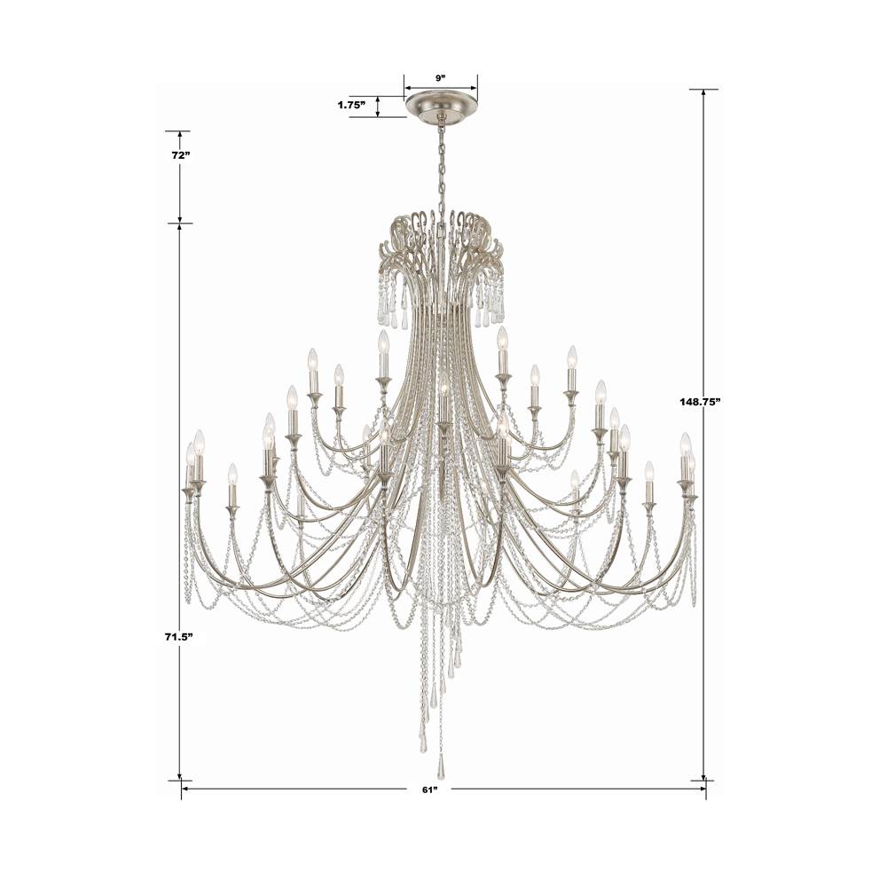Crystorama ARC-1929-SA-CL-MWP Antique Silver Arcadia 28 Light Antique Silver Chandelier Image 2