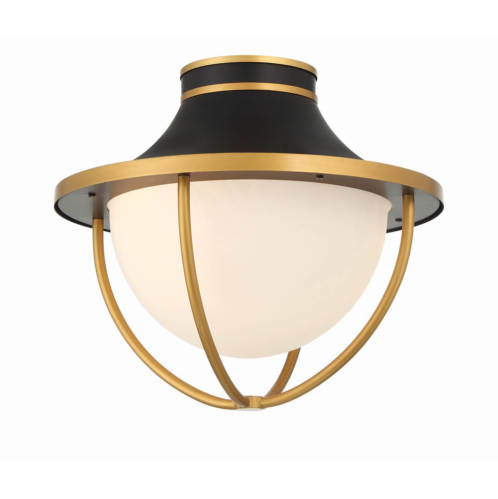 Crystorama ATL-700-MK-TG Matte Black,Textured Gold Atlas 2 Light Matte Black Plus Textured Gold Outdoor Semi Flush Mount Image 1