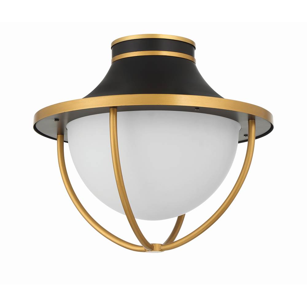 Crystorama Atlas 2 Light Matte Black Plus Textured Gold Outdoor Semi Flush Mount