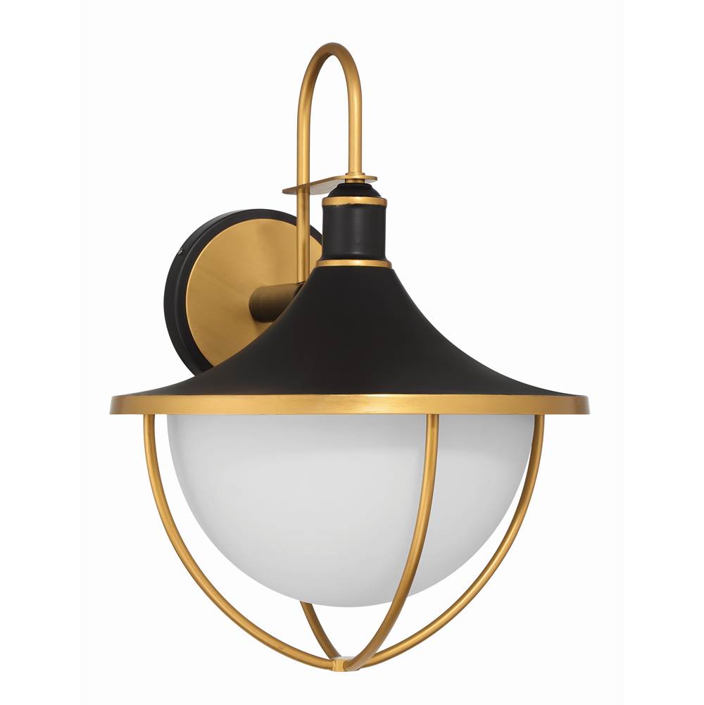 Crystorama Atlas 3 Light Matte Black Plus Textured Gold Outdoor Sconce