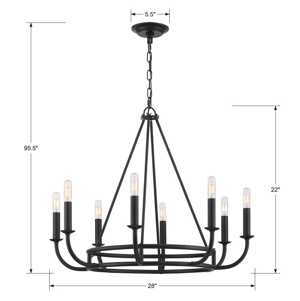 Crystorama BAI-A2108-MK Matte Black Bailey 8 Light Matte Black Chandelier Image 2