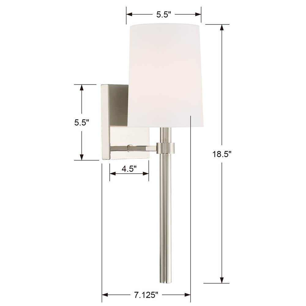 Crystorama BRO-451-PN Polished Nickel Bromley 1 Light Polished Nickel Wall Mount Image 2