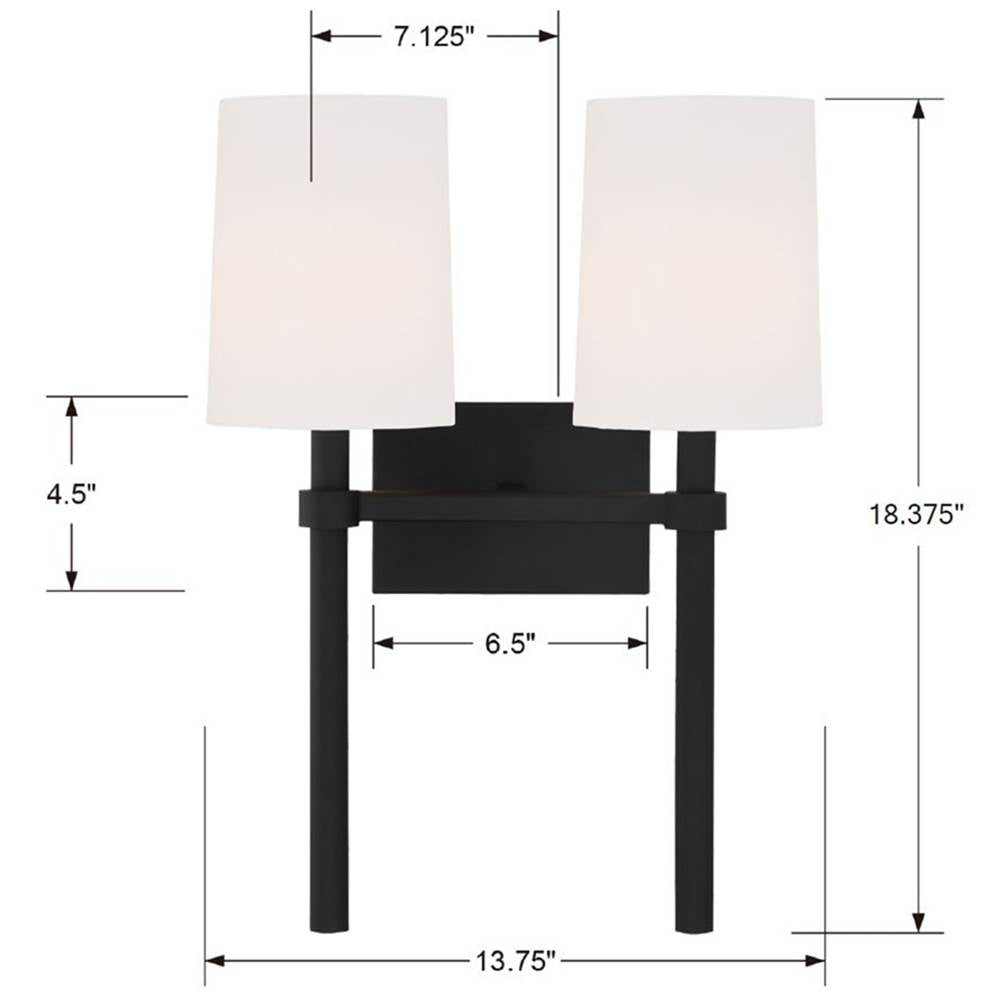 Crystorama BRO-452-BF Black Forged Bromley 2 Light Black Forged Wall Mount Image 2