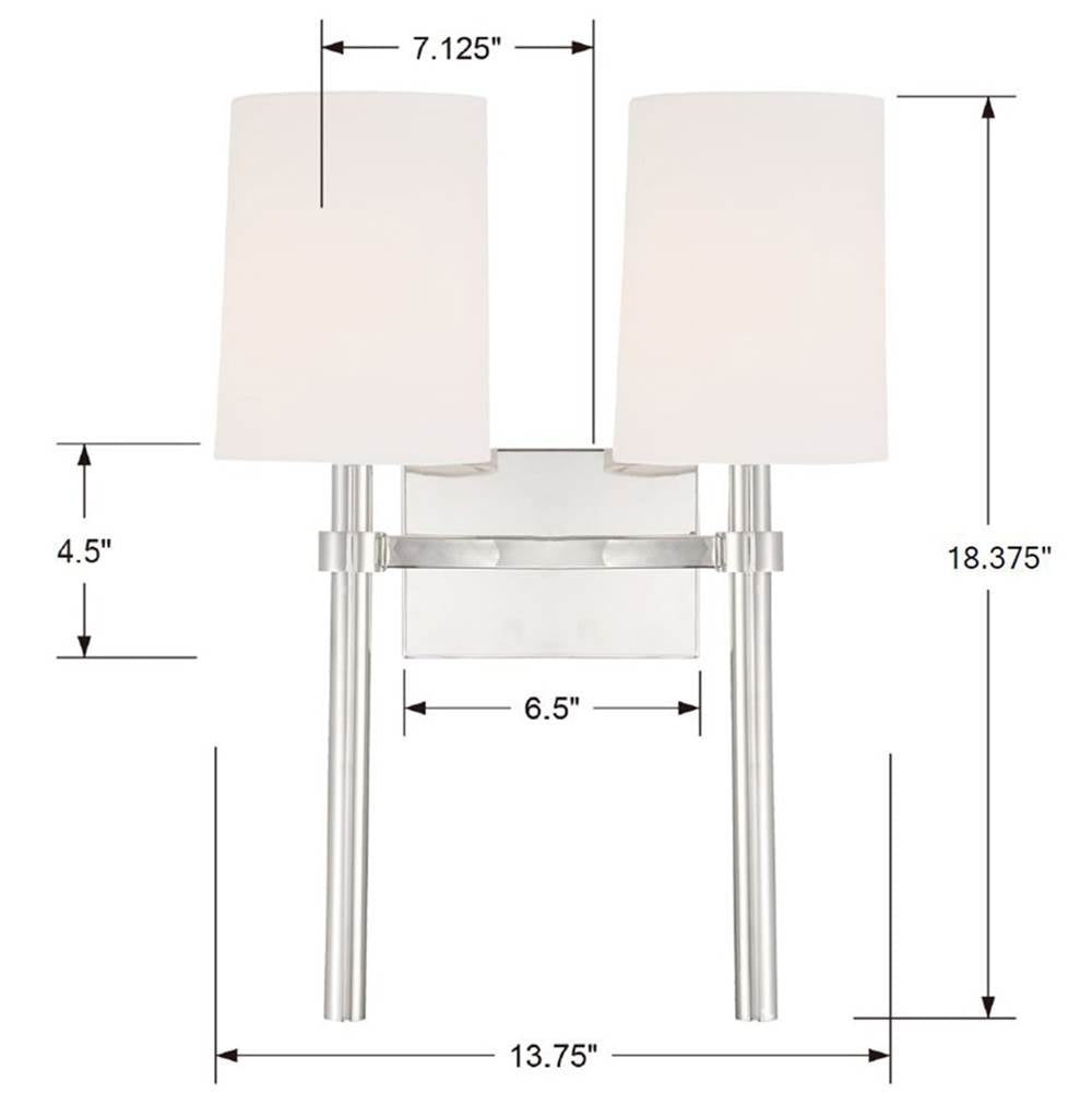 Crystorama BRO-452-PN Polished Nickel Bromley 2 Light Polished Nickel Wall Mount Image 2