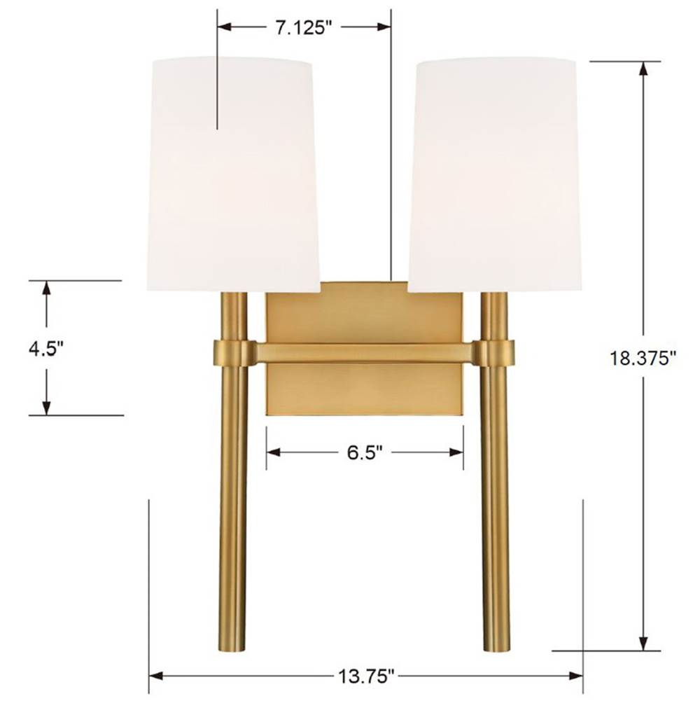 Crystorama BRO-452-VG Vibrant Gold Bromley 2 Light Vibrant Gold Wall Mount Image 2