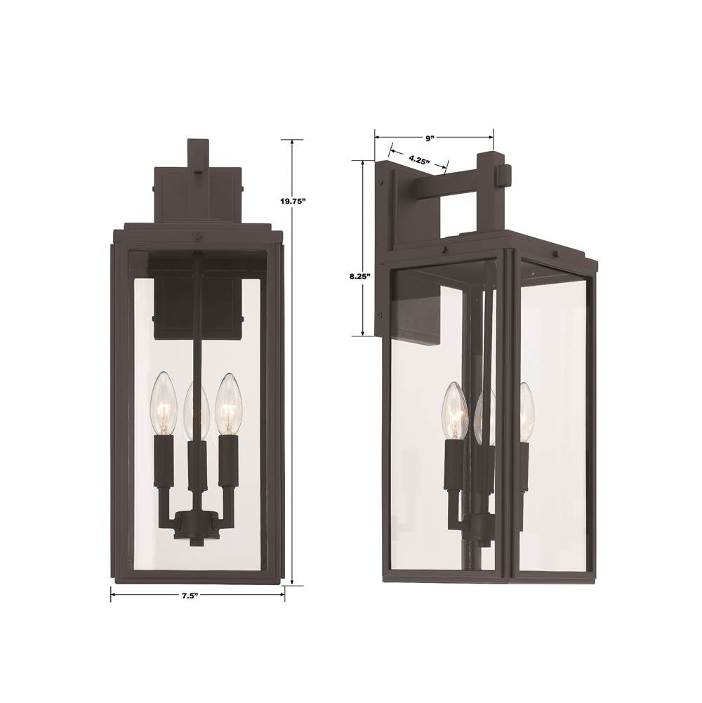 Crystorama BYR-80103-MK Matte Black Byron 3 Light Matte Black Outdoor Wall Mount Image 2