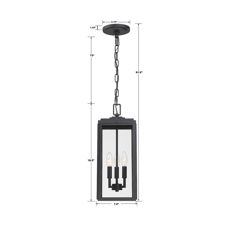 Crystorama BYR-80105-MK Matte Black Byron 3 Light Matte Black Outdoor Pendant Image 2