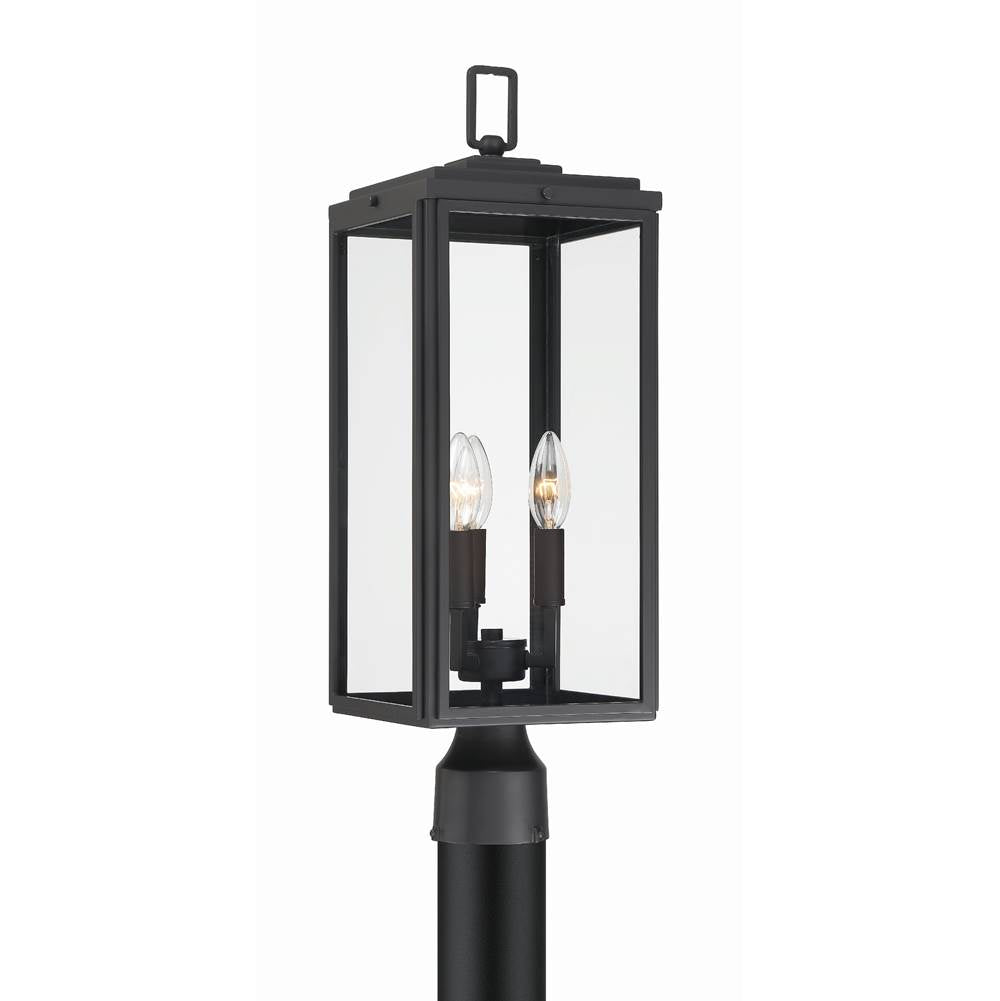 Crystorama Byron 3 Light Matte Black Outdoor Lantern Post