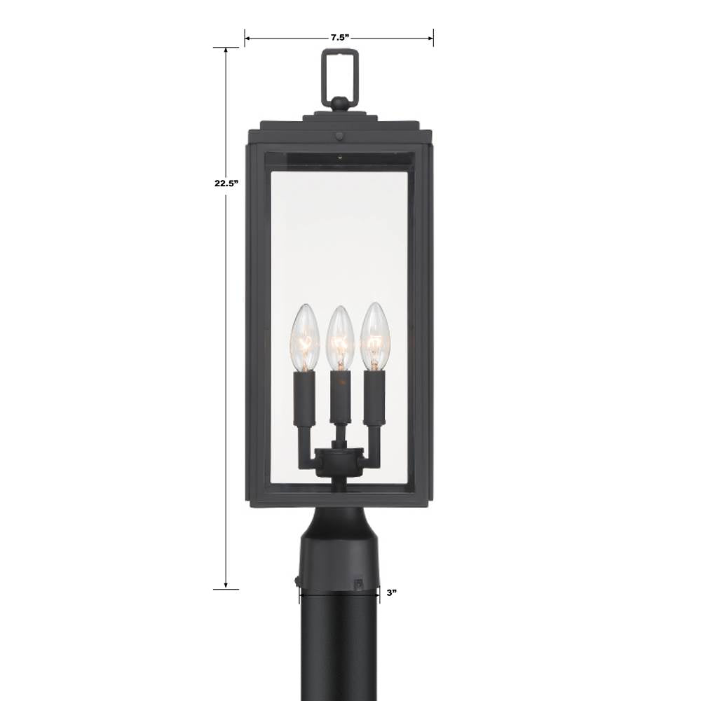 Crystorama BYR-80109-MK Matte Black Byron 3 Light Matte Black Outdoor Lantern Post Image 2