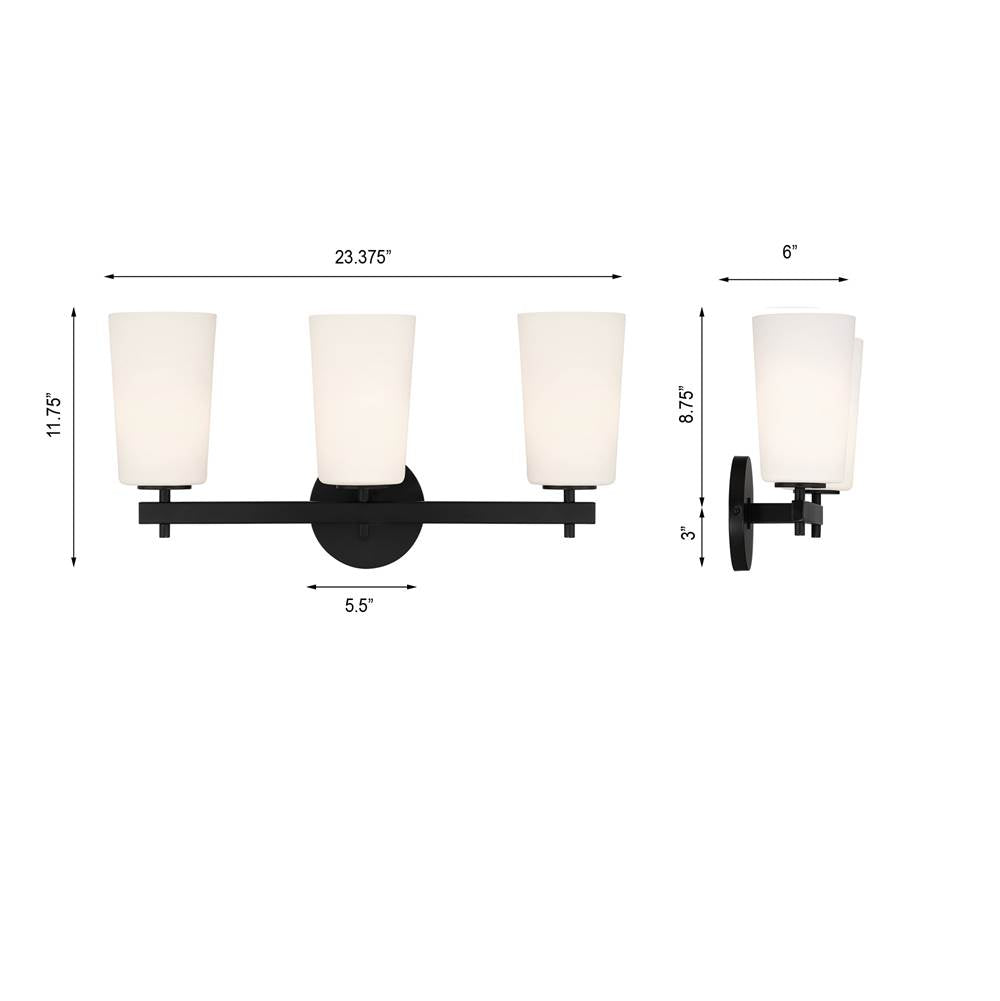 Crystorama COL-103-BK Black Colton 3 Light Black Wall Mount Image 2