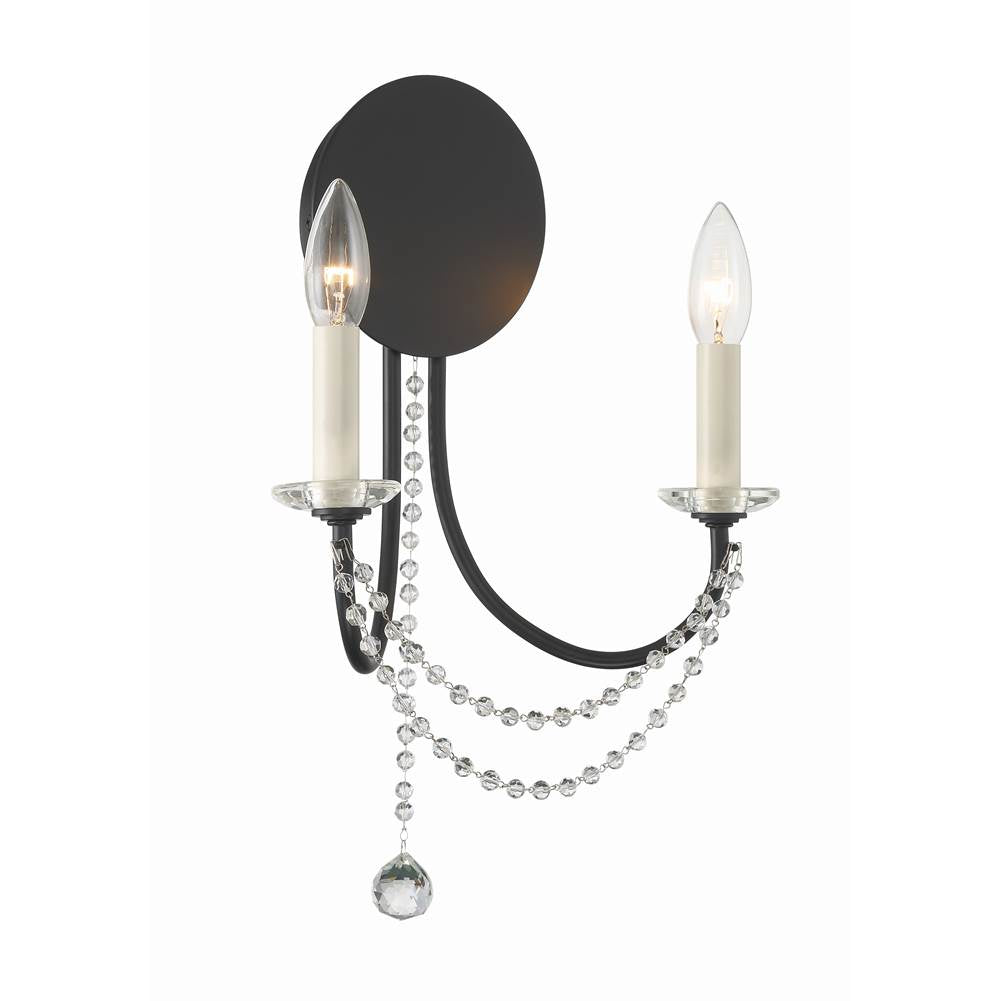 Crystorama DEL-90802-MK Matte Black Delilah 2 Light Matte Black Wall Mount Image 4