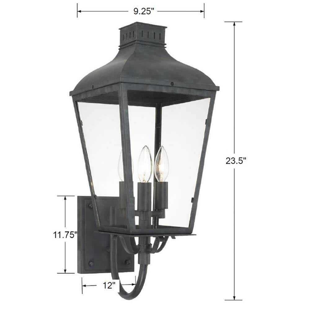 Crystorama DUM-9802-GE Graphite Dumont 3 Light Graphite Outdoor Wall Mount Image 2