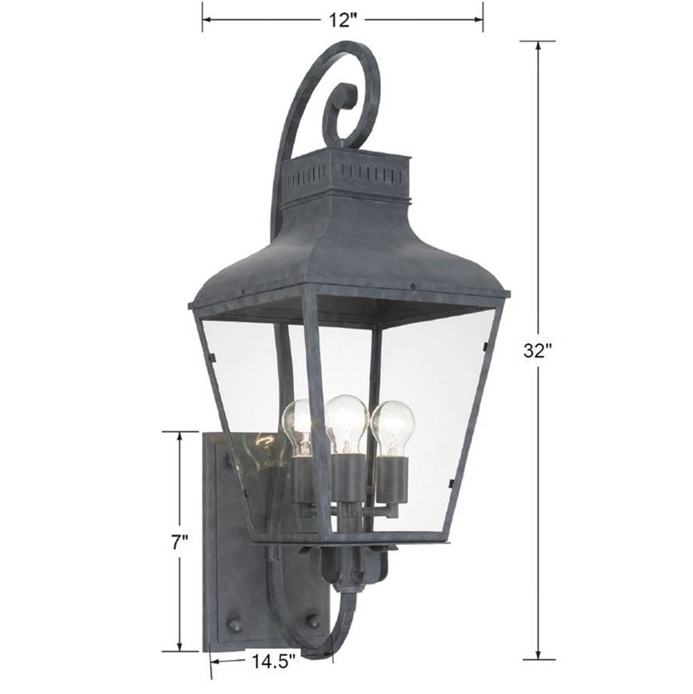 Crystorama DUM-9803-GE Graphite Dumont 3 Light Graphite Outdoor Wall Mount Image 2
