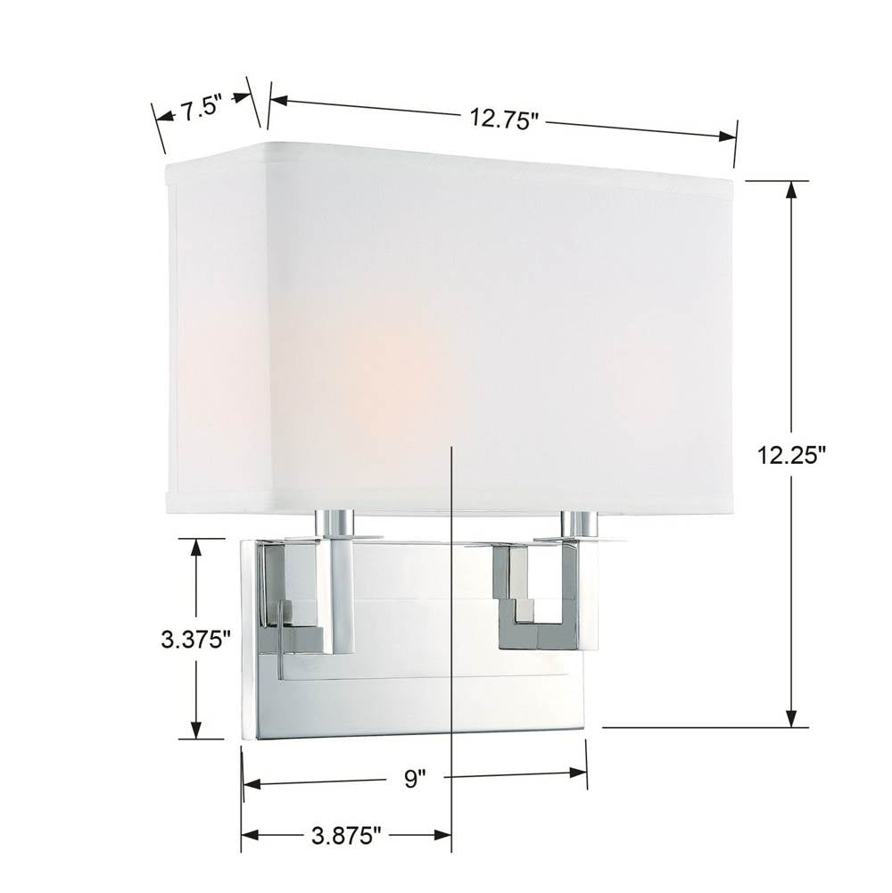 Crystorama DUR-A3542-PN Polished Nickel Durham 2 Light Polished Nickel Wall Mount Image 2