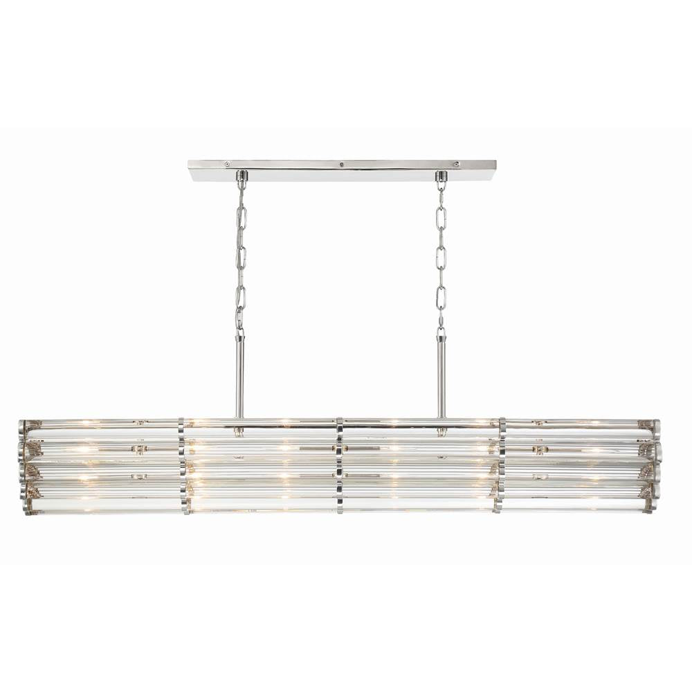 Crystorama ELL-B3007-PN Polished Nickel Libby Langdon For Crystorama Elliot 6 Light Polished Nickel Linear Chandelier Image 1