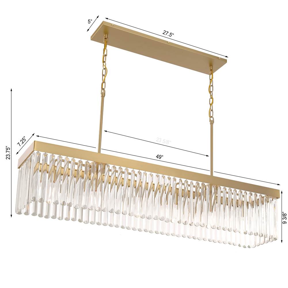 Crystorama EMO-5407-MG Modern Gold Emory 6 Light Modern Gold Linear Chandelier Image 2
