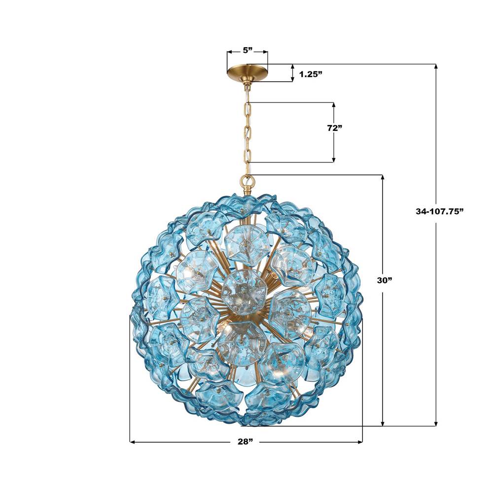 Crystorama ESM-4009-AG-BL Aged Brass Esme 28'' Aged Brass Chandelier Image 2