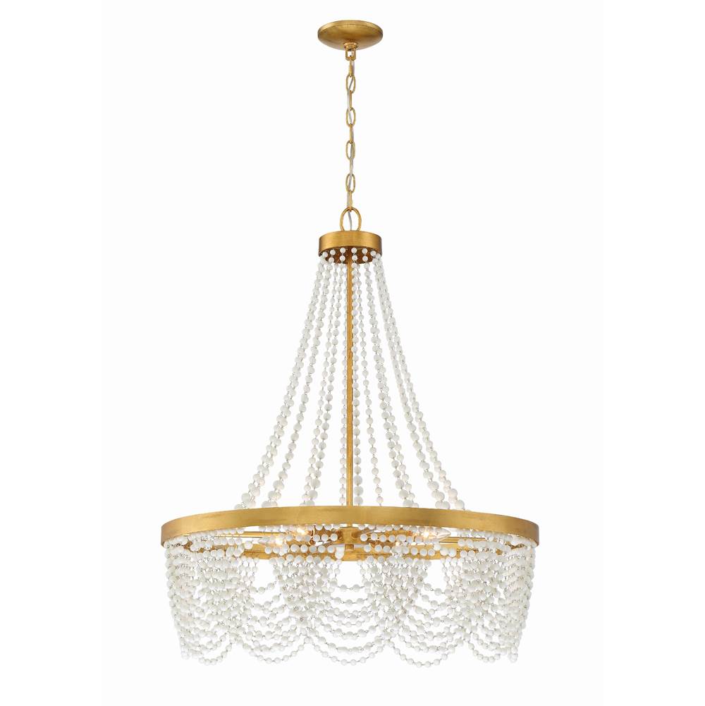 Crystorama FIO-A9104-GA-WH Antique Gold Fiona 4 Light Antique Gold Chandelier With White Beads Image 1