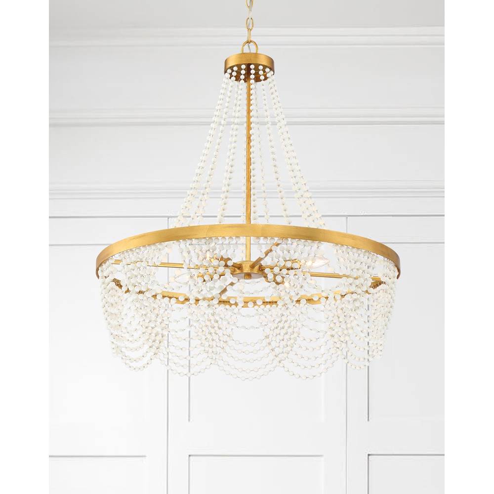 Crystorama Fiona 4 Light Antique Gold Chandelier With White Beads