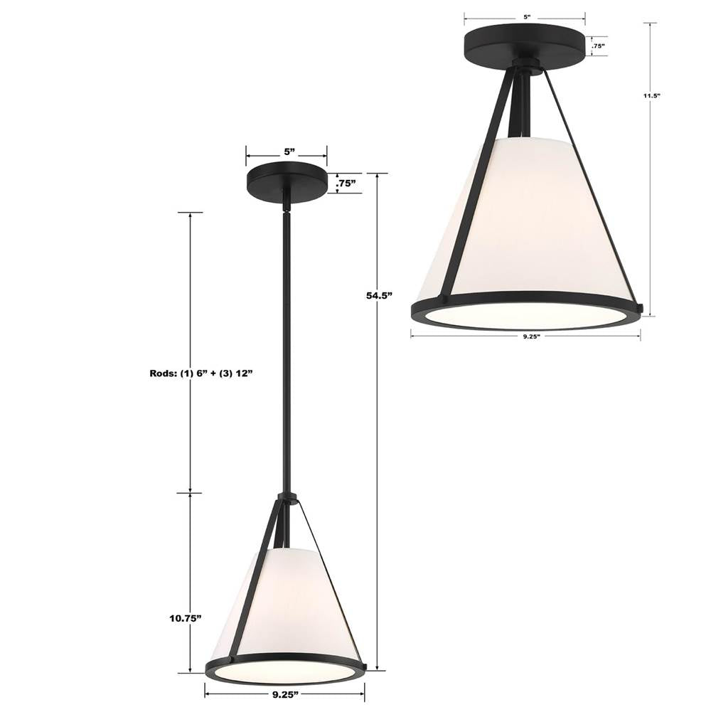 Crystorama FUL-900-BK_CEILING Black Fulton 1 Light Black Semi Flush Mount Image 3