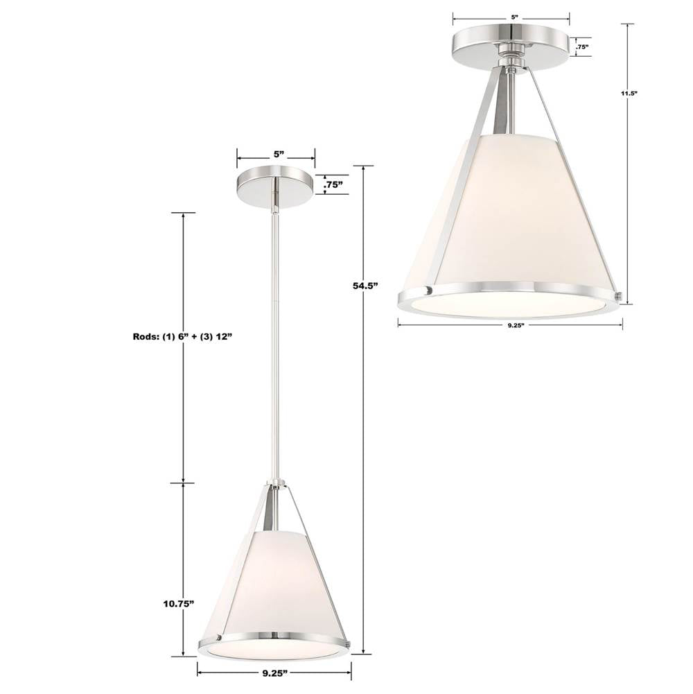 Crystorama FUL-900-PN_CEILING Polished Nickel Fulton 1 Light Polished Nickel Semi Flush Mount Image 3