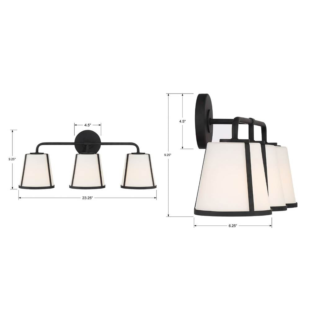 Crystorama FUL-913-BK Black Fulton 3 Light Black Bathroom Vanity Image 2