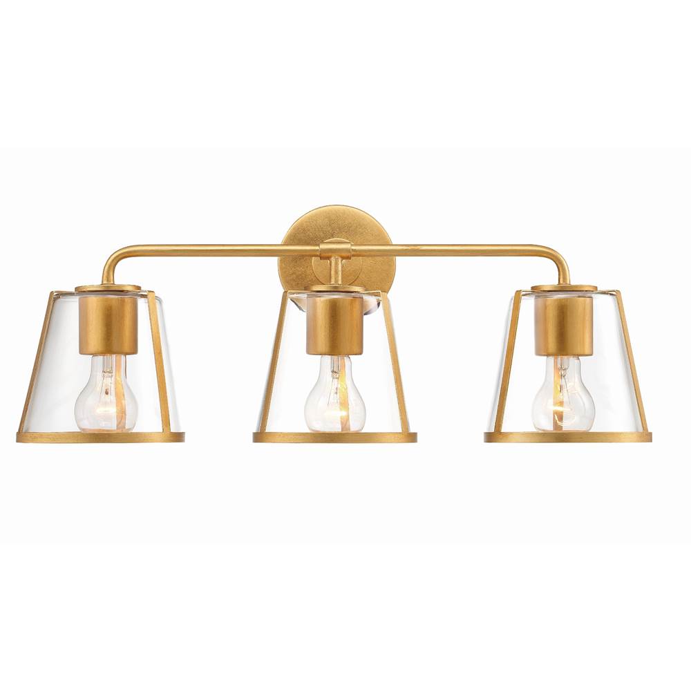 Crystorama FUL-913-GA-CL Antique Gold Fulton 3 Light Antique Gold Bathroom Vanity Image 1