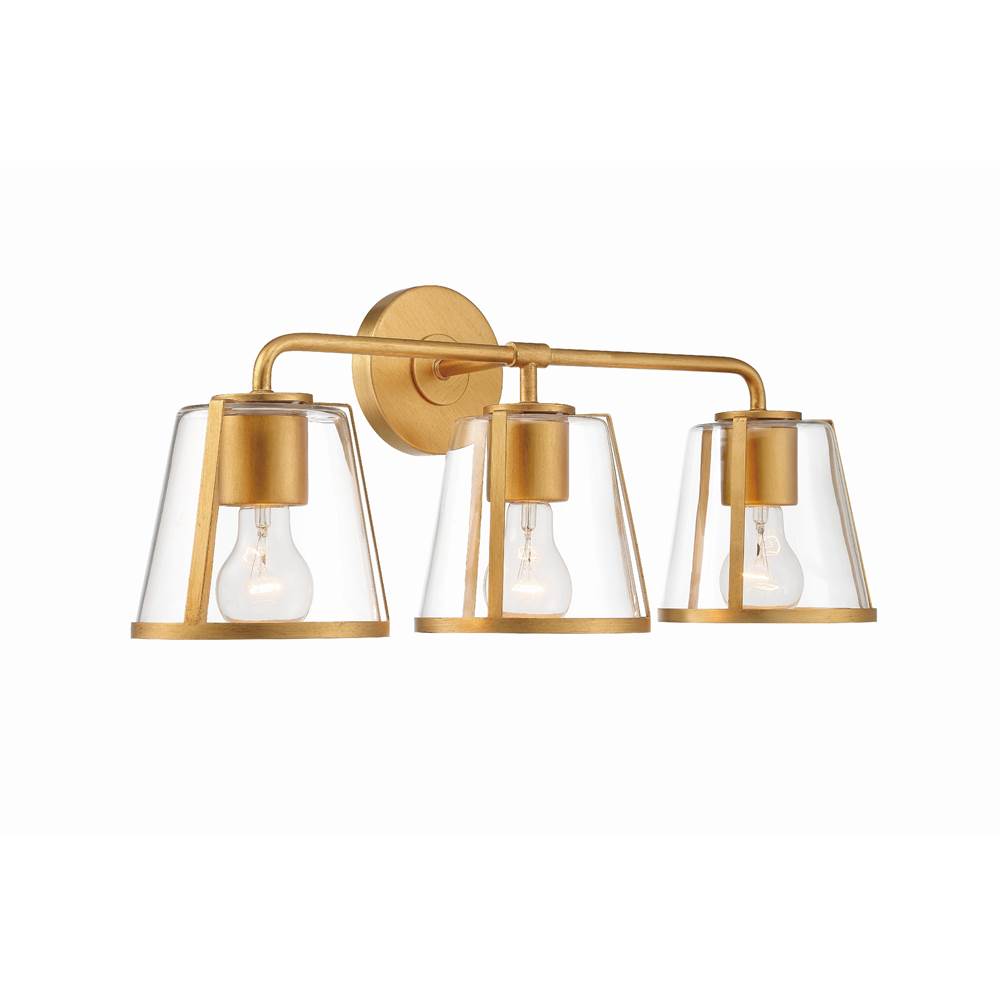 Crystorama FUL-913-GA-CL Antique Gold Fulton 3 Light Antique Gold Bathroom Vanity Image 6