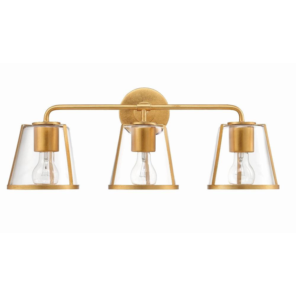 Crystorama FUL-913-GA-CL Antique Gold Fulton 3 Light Antique Gold Bathroom Vanity Image 5