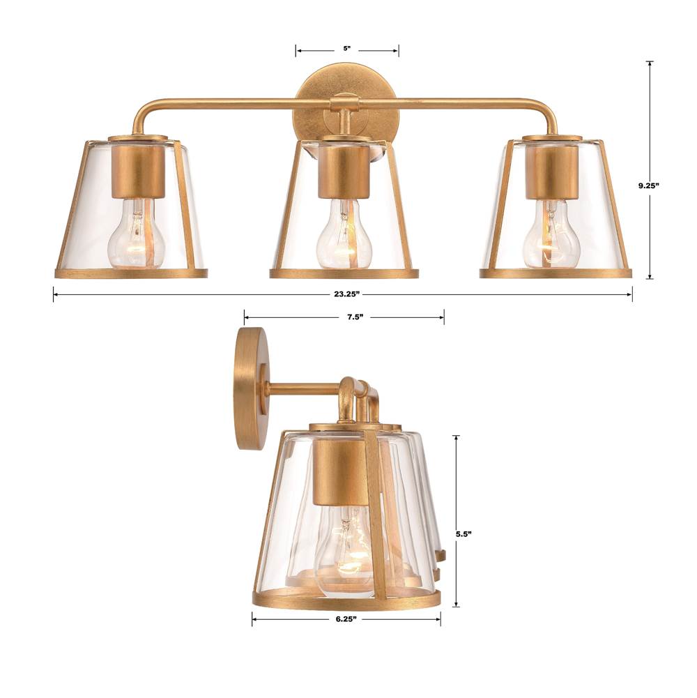 Crystorama FUL-913-GA-CL Antique Gold Fulton 3 Light Antique Gold Bathroom Vanity Image 3