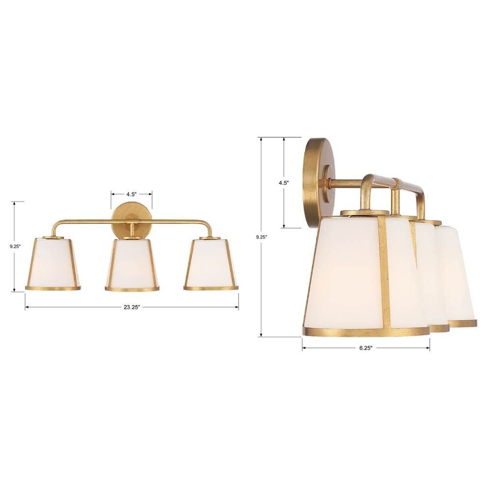 Crystorama FUL-913-GA Antique Gold Fulton 3 Light Antique Gold Bathroom Vanity Image 2
