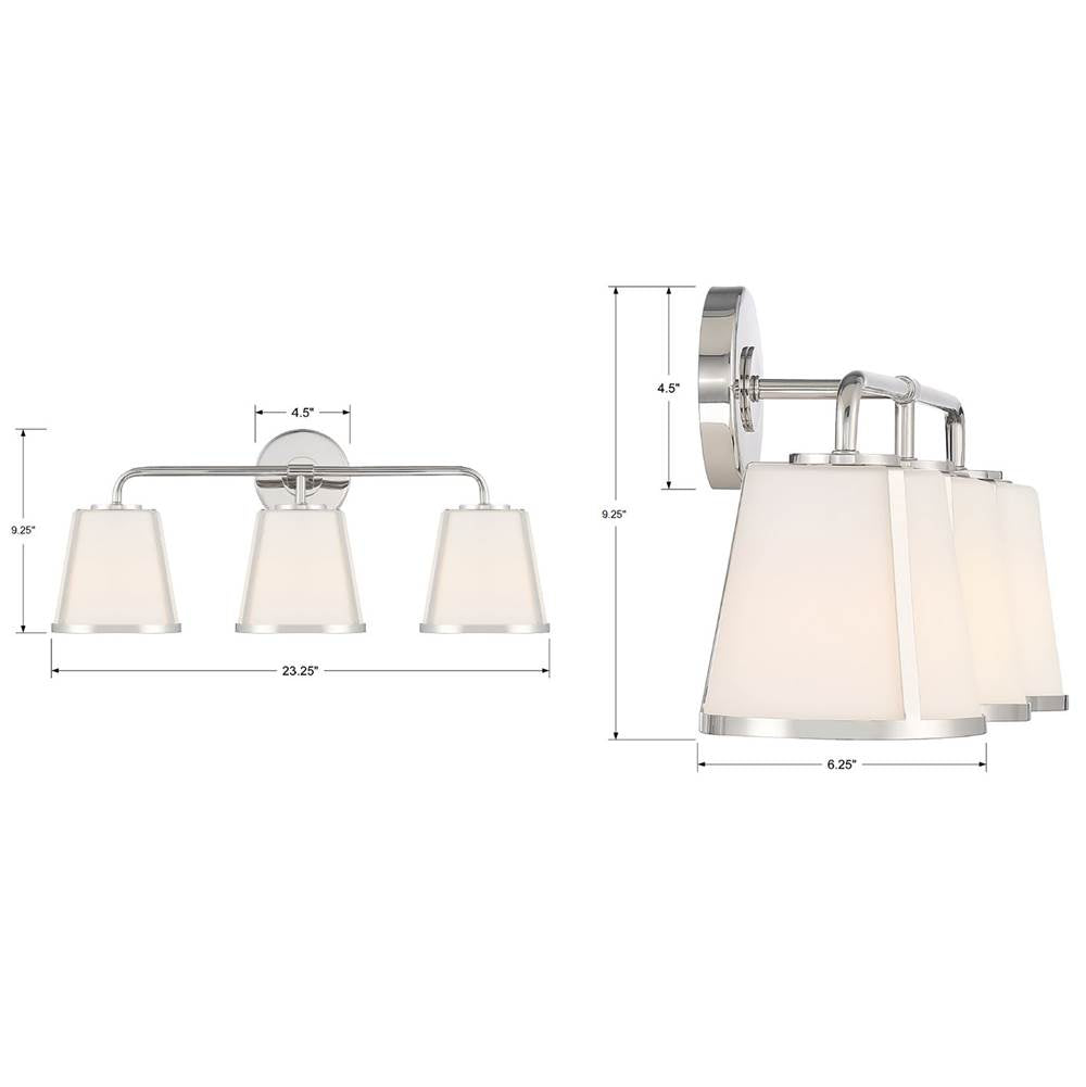 Crystorama FUL-913-PN Polished Nickel Fulton 3 Light Polished Nickel Bathroom Vanity Image 2