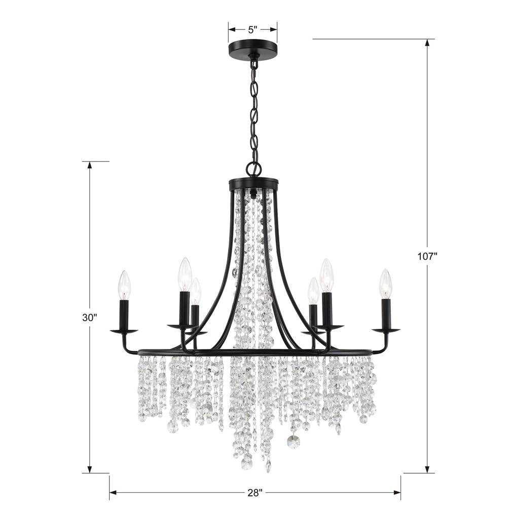 Crystorama GAB-B7306-MK Matte Black Gabrielle 6 Light Matte Black Chandelier Image 2