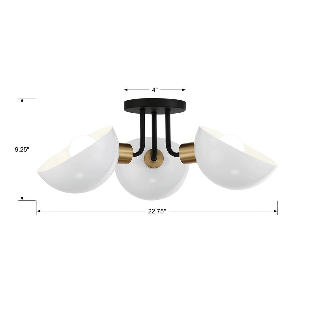 Crystorama GIG-810-BK-AG Black,Aged Brass Gigi 3 Light Black  Plus  Aged Brass Ceiling Mount Image 2