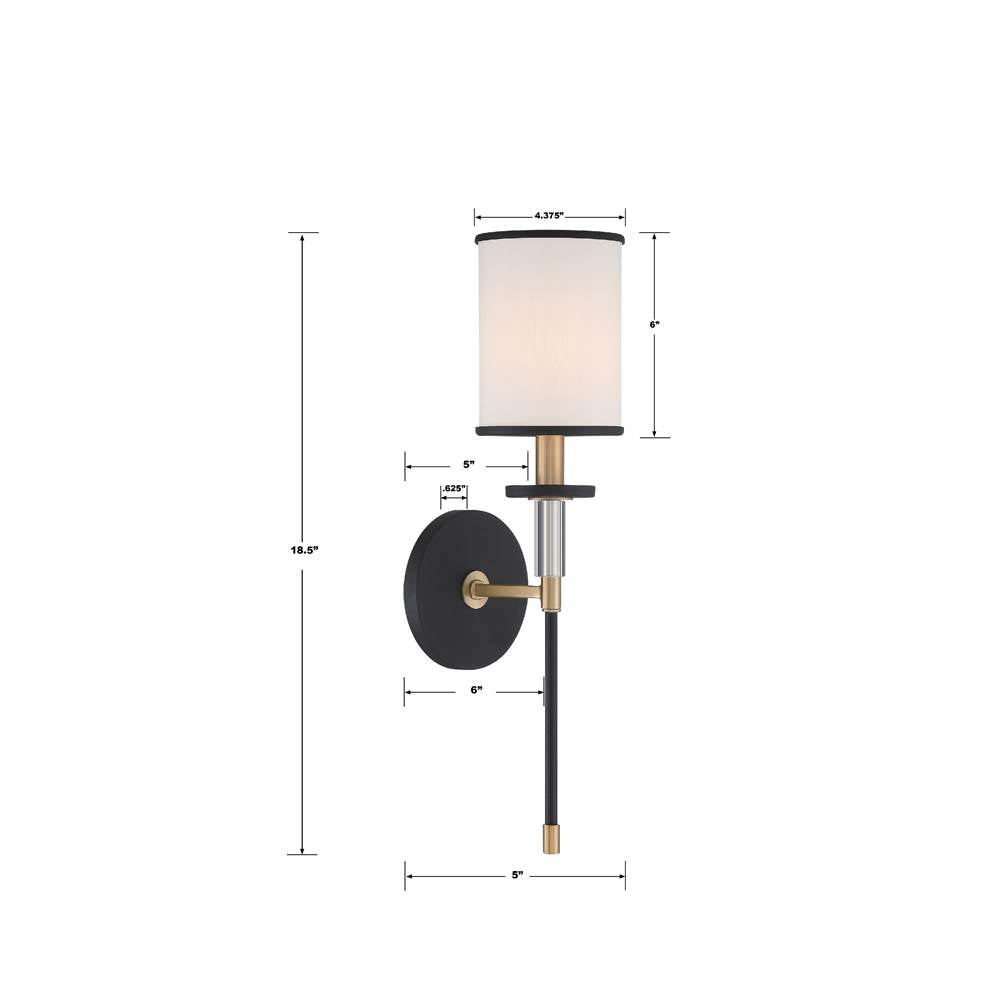 Crystorama HAT-471-BF-VG Black Forged,Vibrant Gold Hatfield 1 Light Black Forged  Plus  Vibrant Gold Wall Mount Image 2