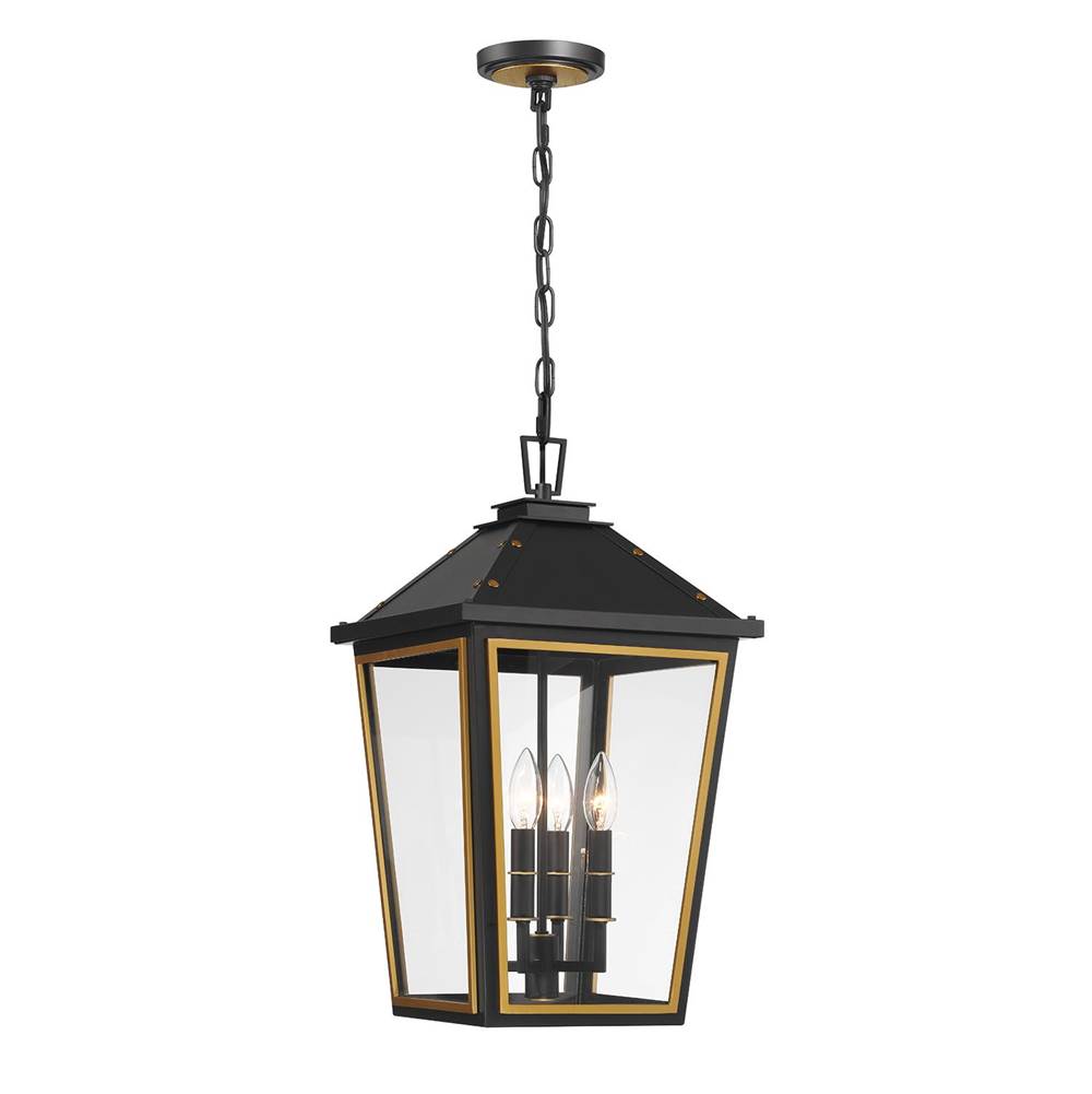 Crystorama HAW-605-MK-TG Matte Black,Textured Gold Hawkins 4 Light Matte Black Plus Textured Gold Outdoor Pendant Image 1