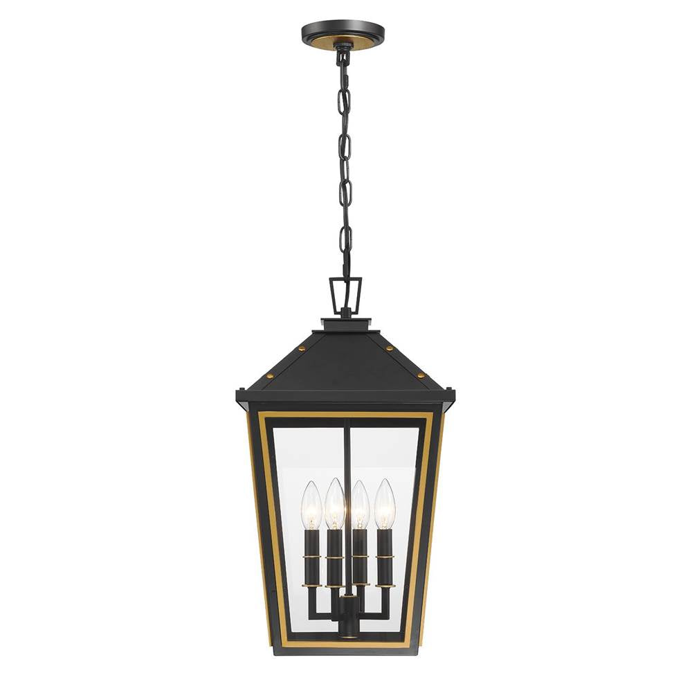 Crystorama HAW-605-MK-TG Matte Black,Textured Gold Hawkins 4 Light Matte Black Plus Textured Gold Outdoor Pendant Image 5