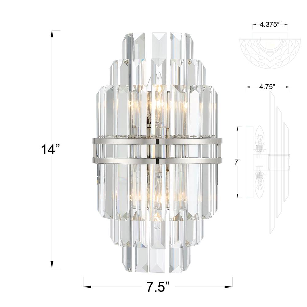 Crystorama HAY-1402-PN Polished Nickel Hayes 2 Light Polished Nickel Wall Mount Image 2