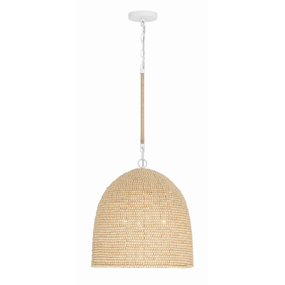 Crystorama JSP-10533-MT Matte White Jasper 3 Light Matte White  Plus  Natural Wood Pendant Image 1