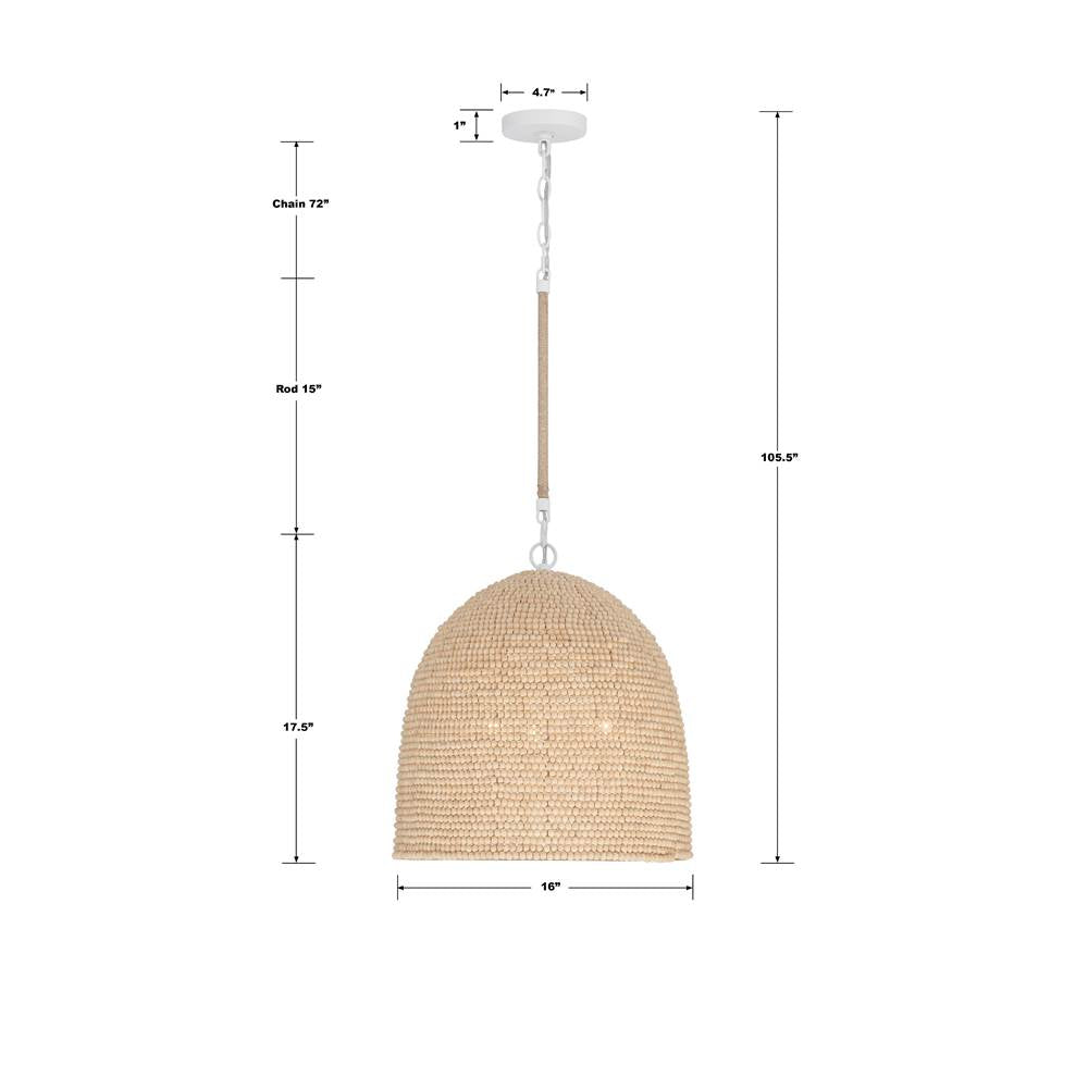 Crystorama JSP-10533-MT Matte White Jasper 3 Light Matte White  Plus  Natural Wood Pendant Image 2