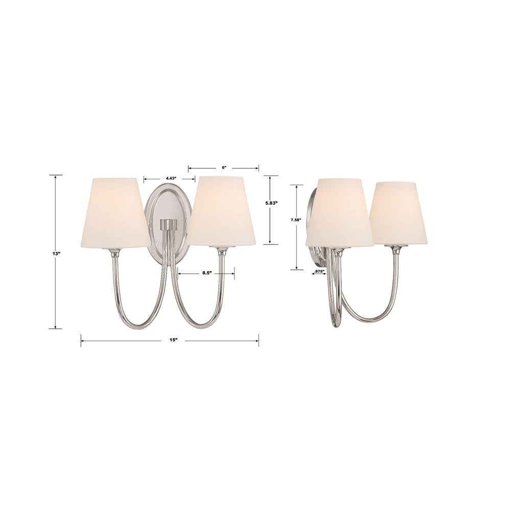 Crystorama JUN-10322-PN Polished Nickel Juno 2 Light Polished Nickel Wall Mount Image 2