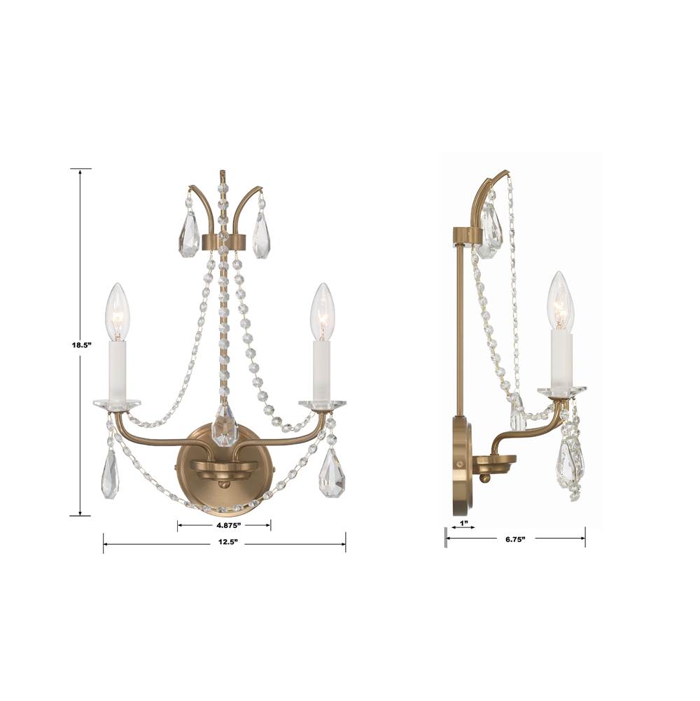 Crystorama KAR-90902-AG-CL-MWP Aged Brass Karrington 2 Light Aged Brass Wall Mount Image 2