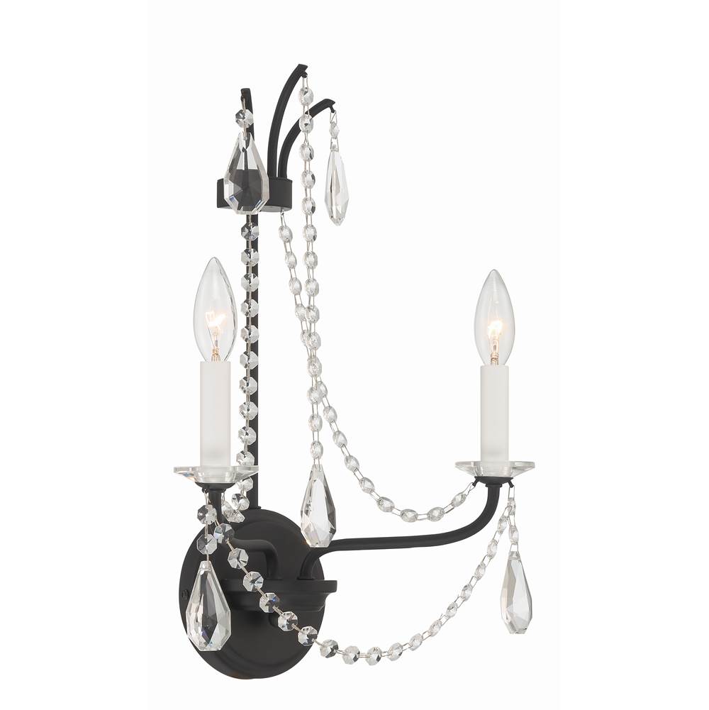 Crystorama KAR-90902-MK-CL-MWP Matte Black Karrington 2 Light Matte Black Wall Mount Image 4