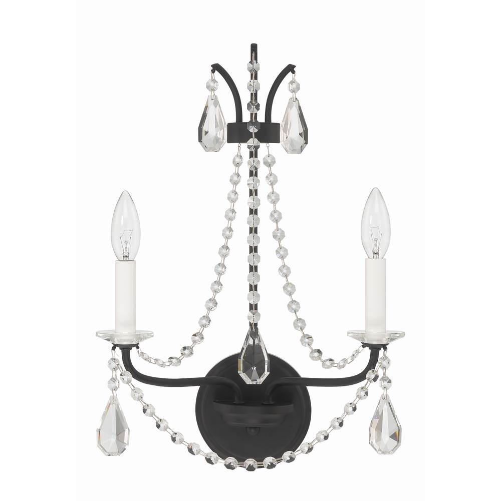 Crystorama KAR-90902-MK-CL-MWP Matte Black Karrington 2 Light Matte Black Wall Mount Image 3