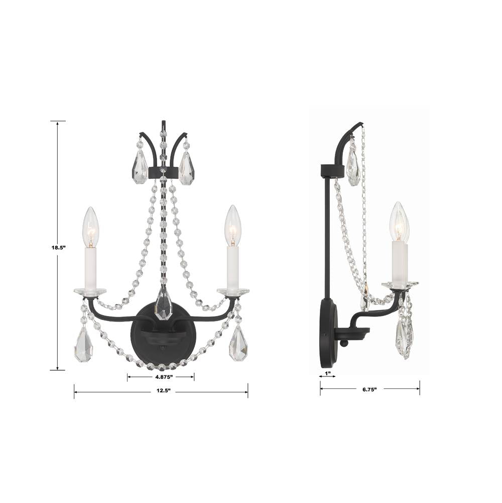 Crystorama KAR-90902-MK-CL-MWP Matte Black Karrington 2 Light Matte Black Wall Mount Image 2