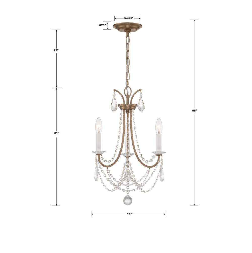 Crystorama KAR-90903-AG-CL-MWP Aged Brass Karrington 3 Light Aged Brass Mini Chandelier Image 2