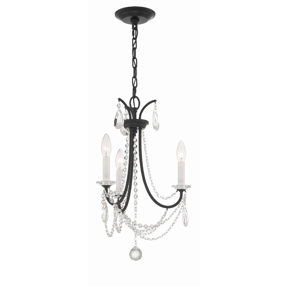 Crystorama KAR-90903-MK-CL-MWP Matte Black Karrington 3 Light Matte Black Mini Chandelier Image 4